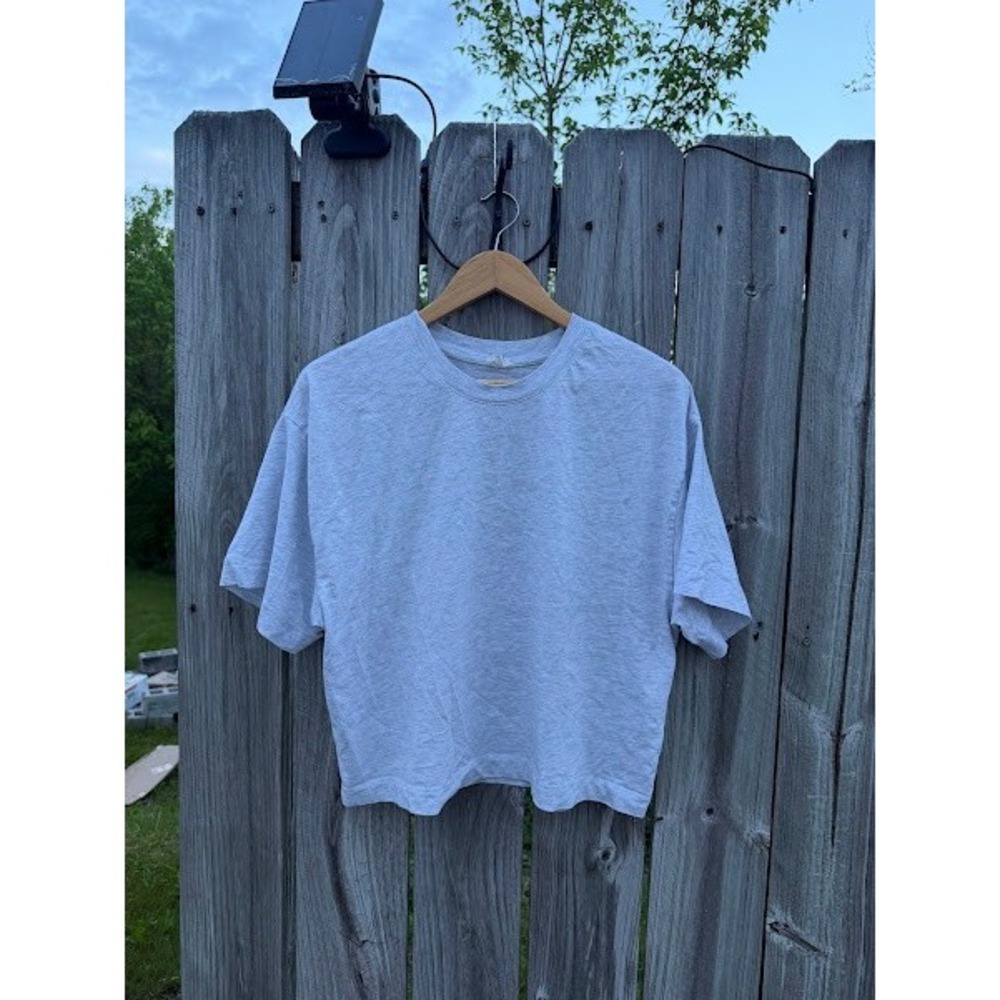 J.O&co Womens Light Grey Heather Boxy Short Sleeve Crew Neck T-Shirt Size L